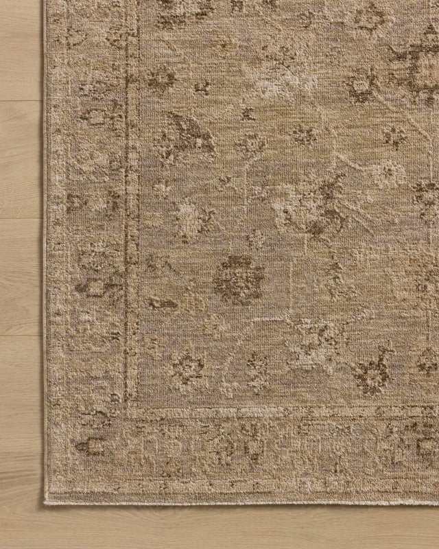 Loloi Willa WIA-02 Taupe / Natural Power Loomed Rug - corner on wood