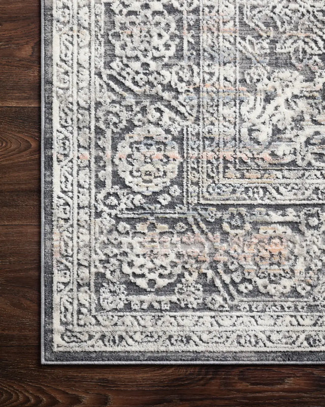 Loloi Lucia Luc-03 Steel / Ivory Rugs - corner on wood