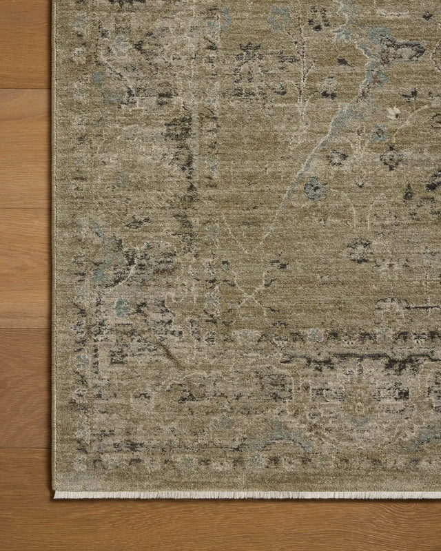 Loloi Briar BRR-02 Olive / Stone Rug - corner on wood