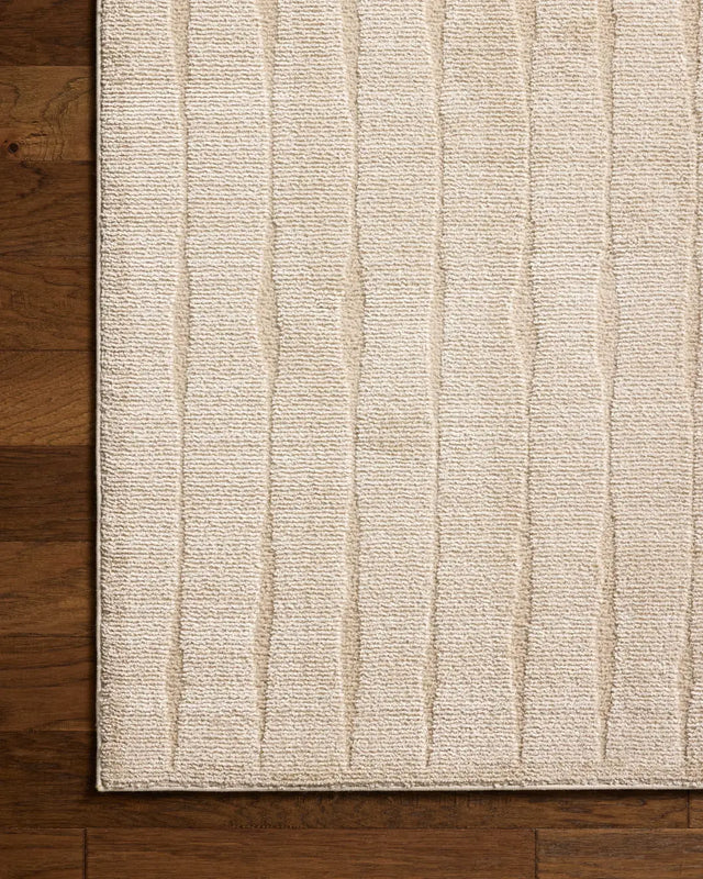 Chris Loves Julia x Loloi Calvin CLV-02 Ivory / Oatmeal Rug - corner on wood