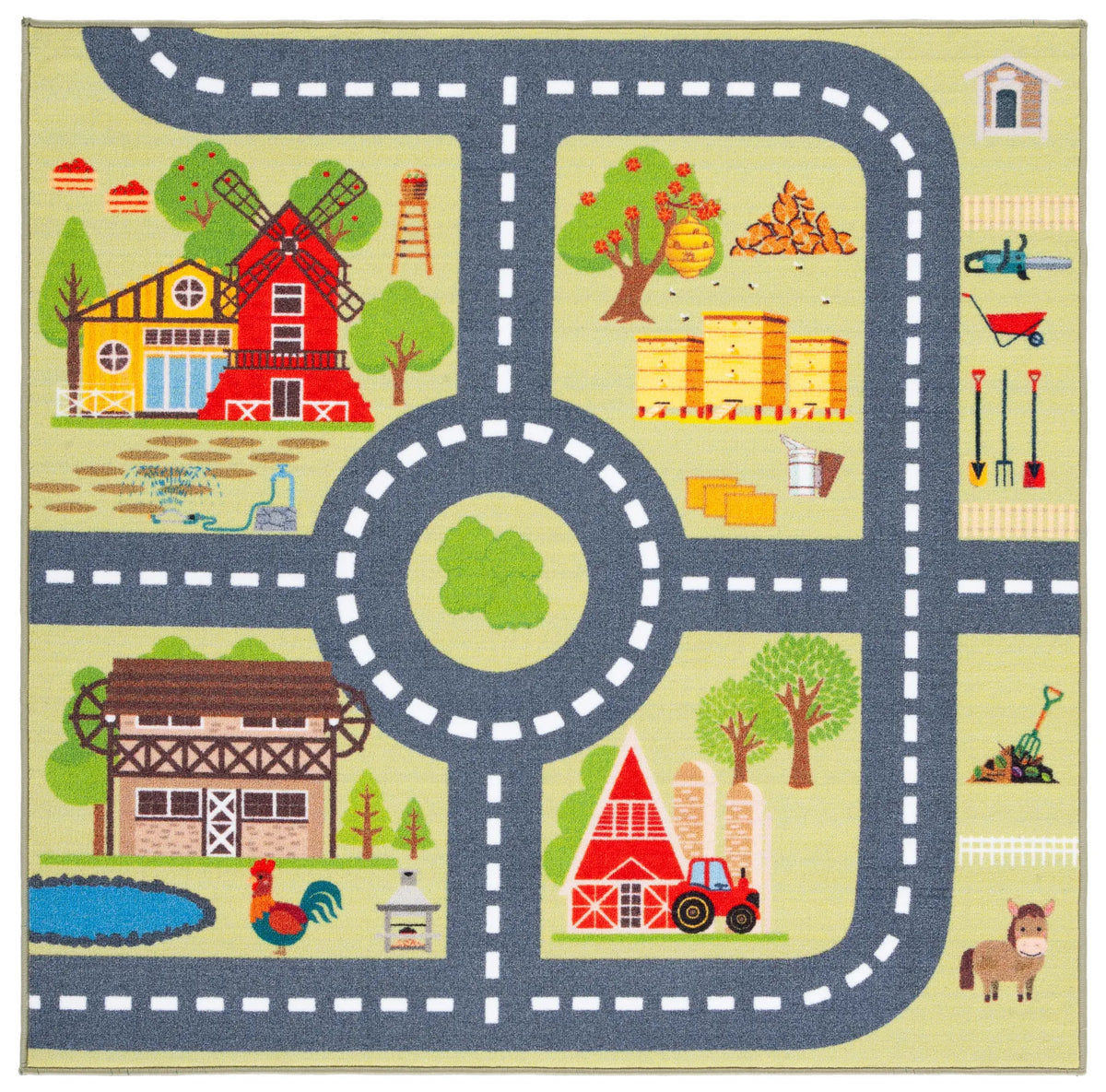 Safavieh Kids Playhouse 200 5'-0" x 5'-0" Rug in Light Green / Dark Grey