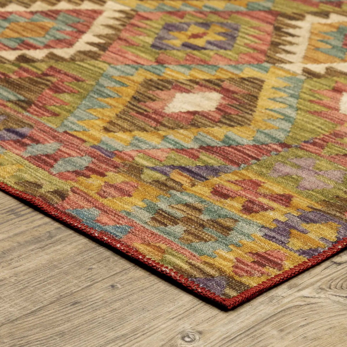Oriental Weavers Machine Washable Malibu Mal07 Gold/ Multi Rug - corner detail
