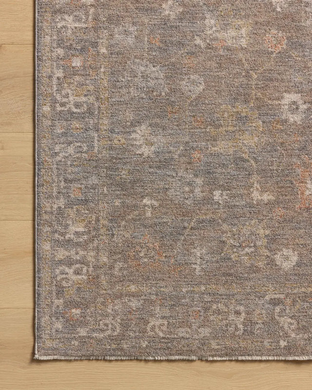 Chris Loves Julia x Loloi Louisa LOI-01 Stone / Multi Rug - corner on wood