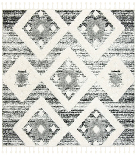 Safavieh Moroccan Tassel Shag 6'-7" x 6'-7" Rug in Grey / Ivory