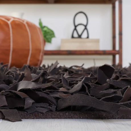 Safavieh Leather Shag 4'-0" x 6'-0" Rug in Dark Brown