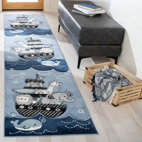 Safavieh Carousel Kids 100 2'-3" x 10'-0" Rug in Blue / Grey
