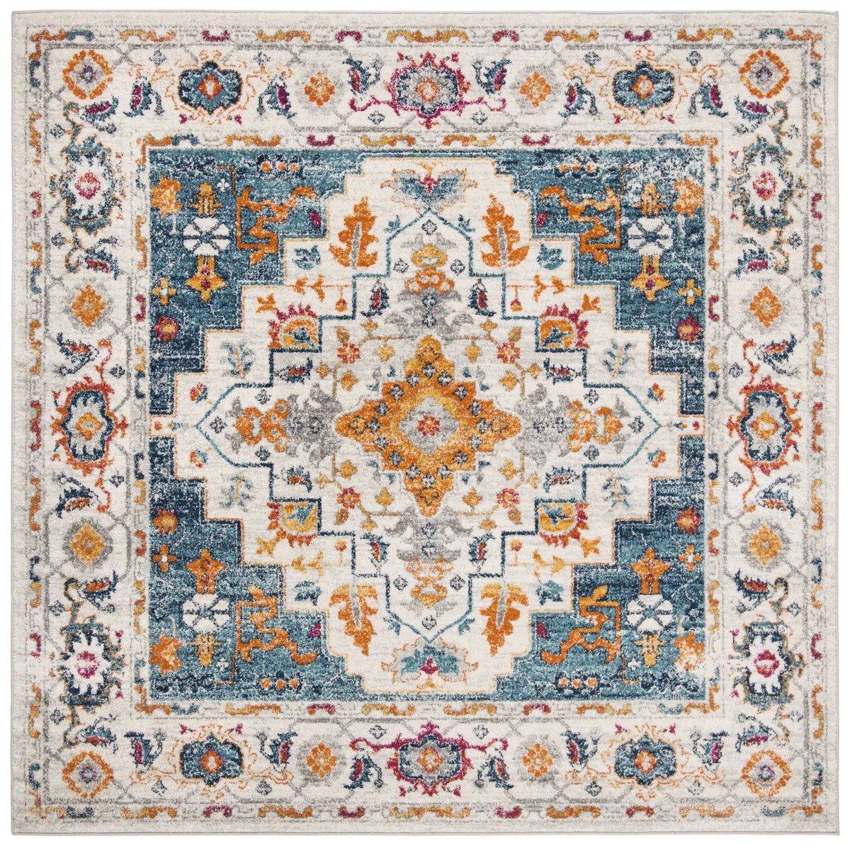 Safavieh Madison 6'-7" x 6'-7" Rug in Turquoise / Ivory