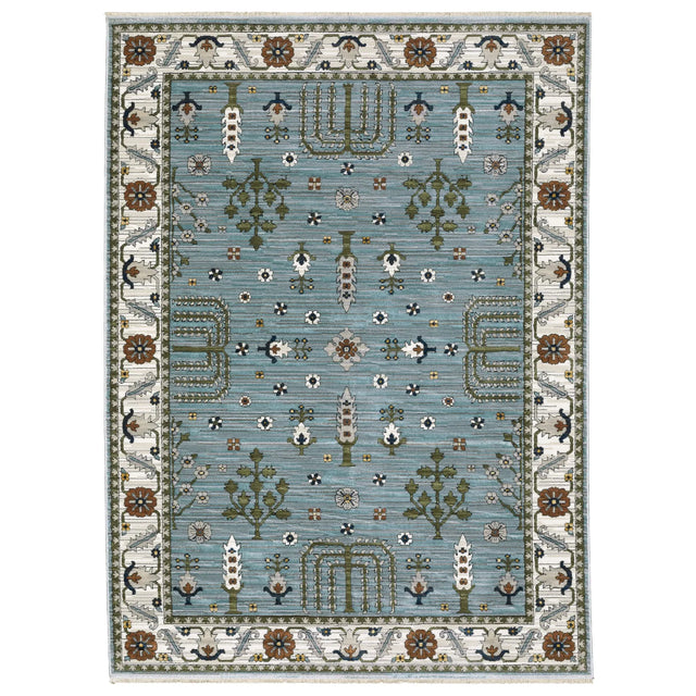 Oriental Weavers Sphinx KEIRA KEI06 Blue Floral Rugs - main flat
