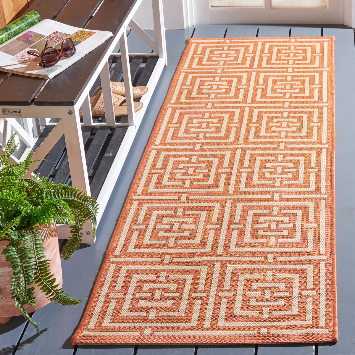 Safavieh Courtyard 2'-3" x 10'-0" Rug in Terracotta / Cream
