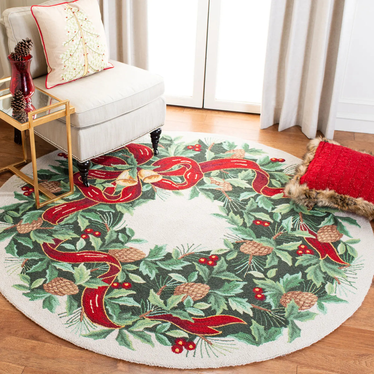 Safavieh Vintage Posters 5'-0" x 5'-0" Rug in Ivory / Green