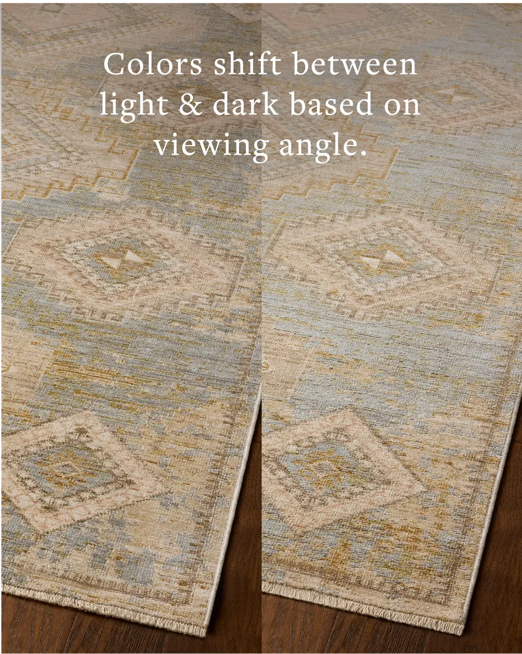 Loloi Elora ELR-09 Traditional Power Loomed Sky, Multi Rug - angled corner on wood