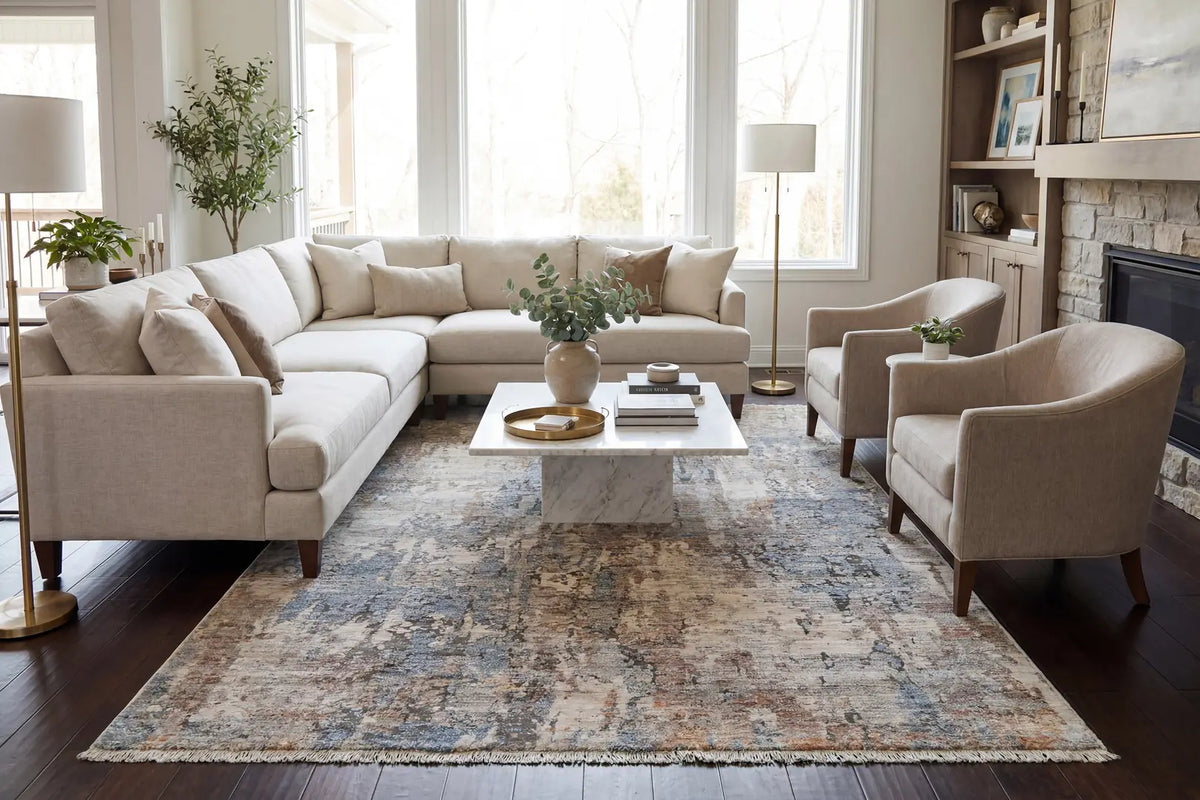 Dynamic Rugs Autumn 10921 Power Loomed Modern Cream Rug - Room