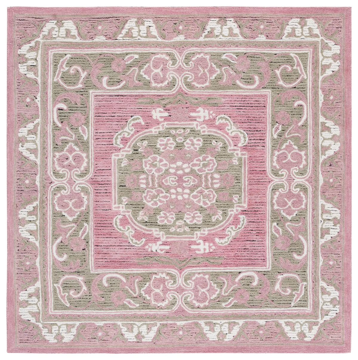 Safavieh Savonnerie 6'-0" x 6'-0" Rug in Olive / Pink