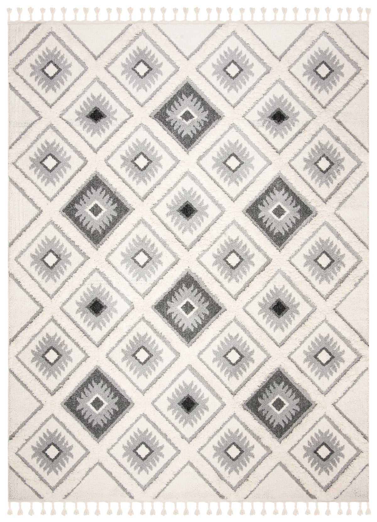 Safavieh Moroccan Tassel Shag 10'-0" x 14'-0" Rug in Ivory / Grey