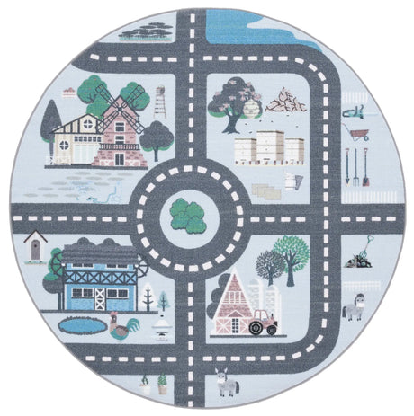 Safavieh Kids Playhouse 200 5'-0" x 5'-0" Rug in Blue / Dark Grey