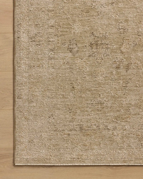 Loloi Willa WIA-08 Wheat / Natural Power Loomed Rug - corner on wood