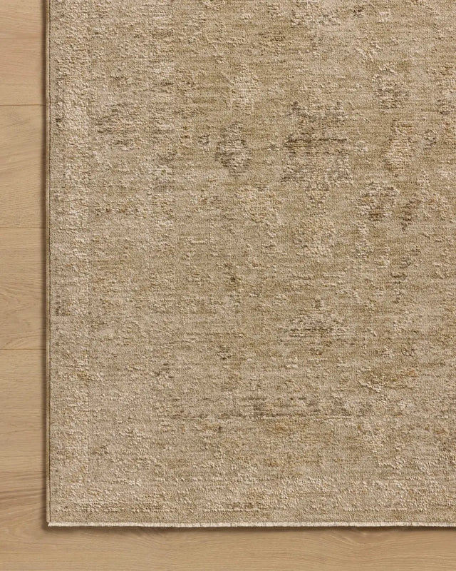Loloi Willa WIA-08 Wheat / Natural Power Loomed Rug - corner on wood