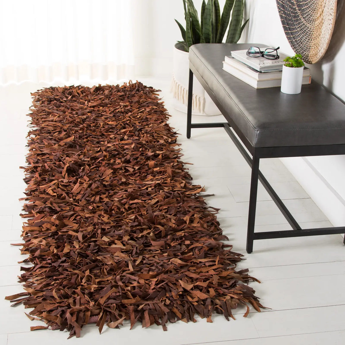 Safavieh Leather Shag 2'-0" x 8'-0" Rug in Saddle