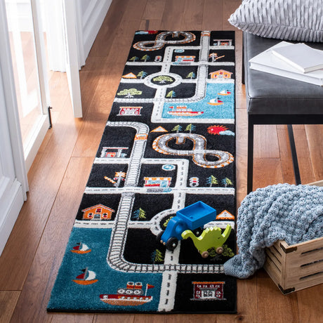 Safavieh Carousel Kids 100 2'-3" x 10'-0" Rug in Black / Ivory