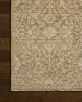 Loloi Elora ELR-06 Traditional Power Loomed Gold Natural Rug - corner on wood