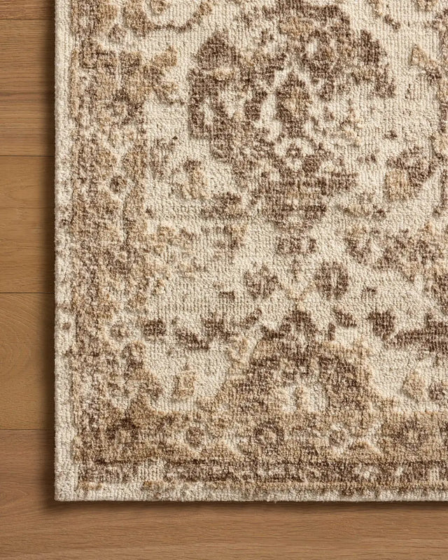 Loloi Percival PCV-01 Ivory / Natural Rug - corner on wood