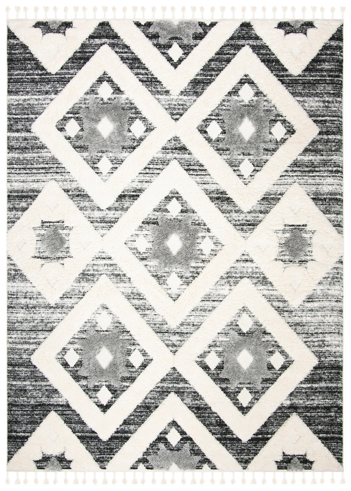 Safavieh Moroccan Tassel Shag 10'-0" x 14'-0" Rug in Grey / Ivory