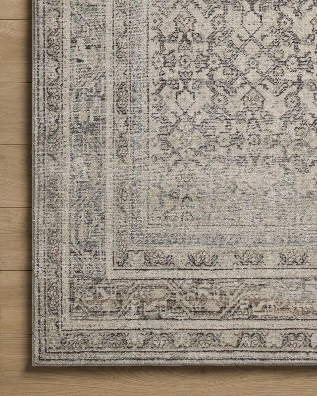Loloi Margot MAT-08 Ivory / Slate Rug - corner on wood