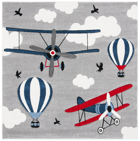 Safavieh Carousel Kids 100 5'-3" x 5'-3" Rug in Light Grey / Red