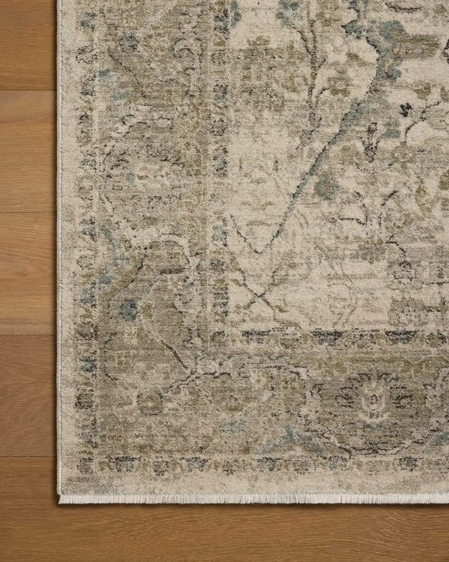 Loloi Briar BRR-02 Ivory / Sage Rug - corner on wood