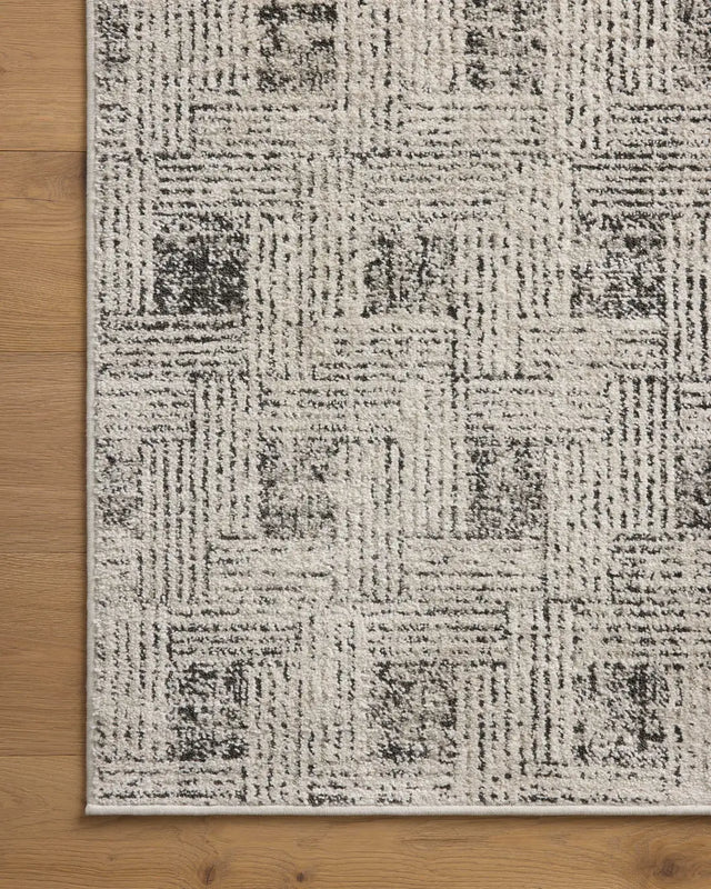 Loloi Kamala Kam-01 Grey/Graphite Rug - corner on wood
