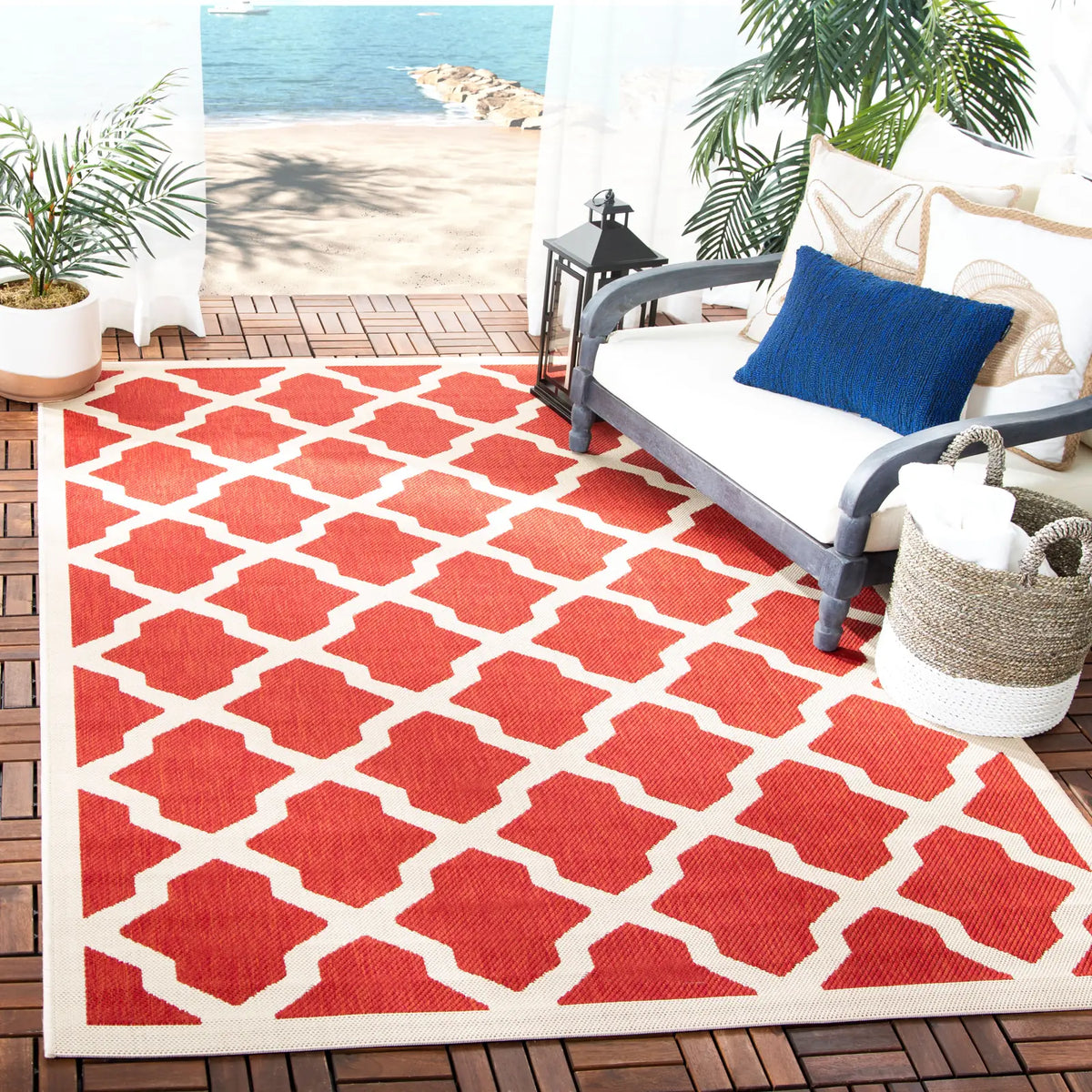 Safavieh Courtyard 5'-3" x 7'-7" Rug in Red / Bone