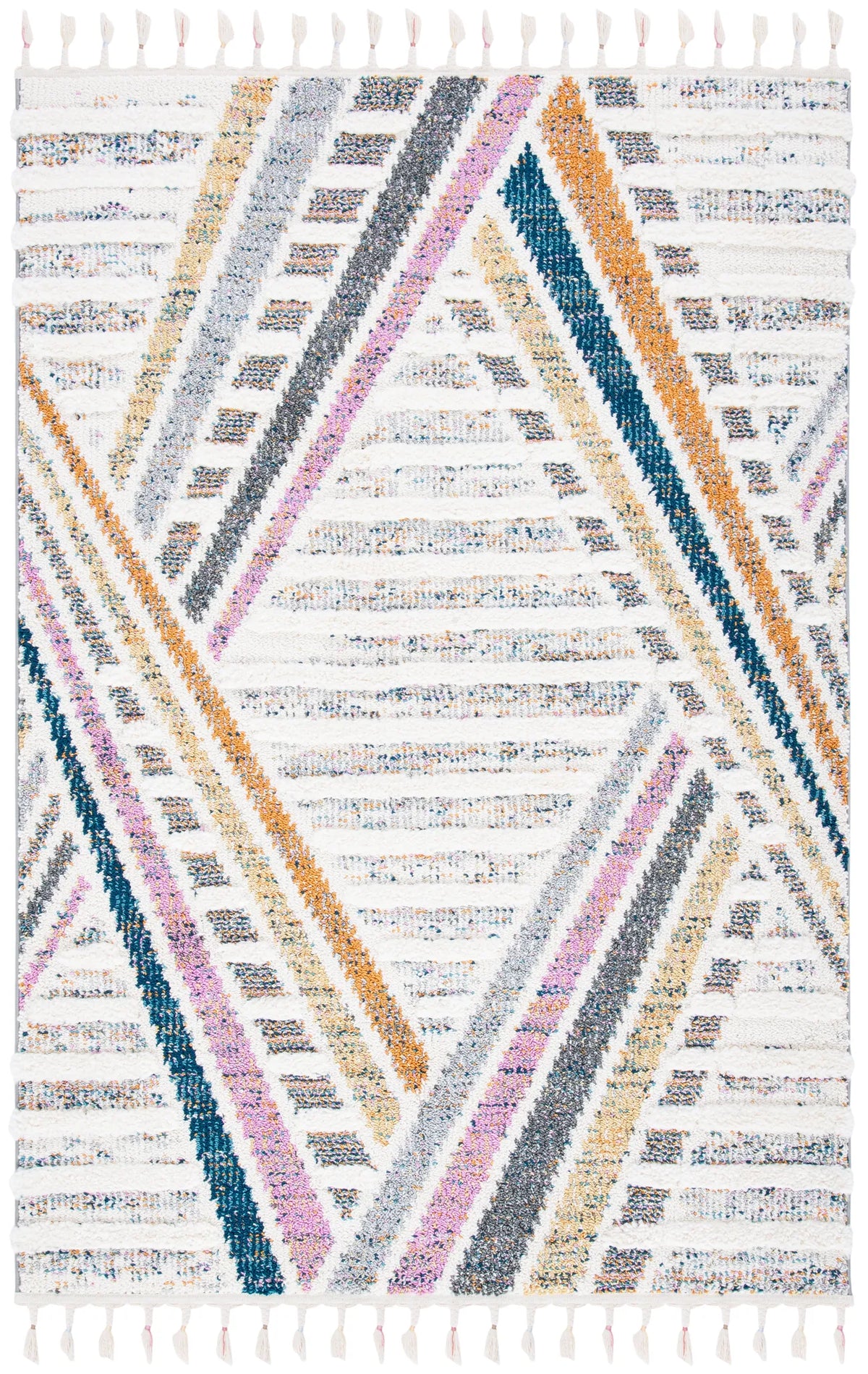Safavieh Moroccan Fringe Shag 4'-0" x 6'-0" Rug in Ivory / Grey