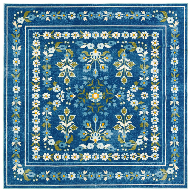 Safavieh Martha Stewart Washable 6'-0" x 6'-0" Rug in Dark Blue / Beige