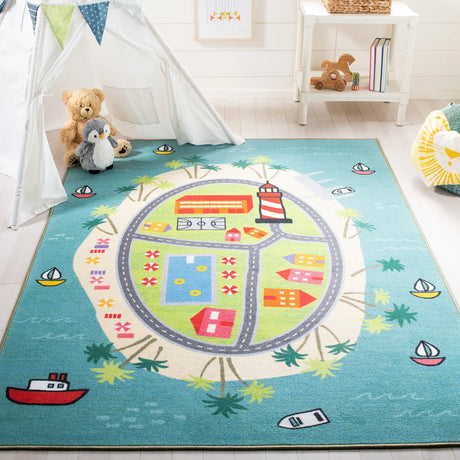 Safavieh Kids Playhouse 200 5'-5" x 7'-7" Rug in Blue / Green