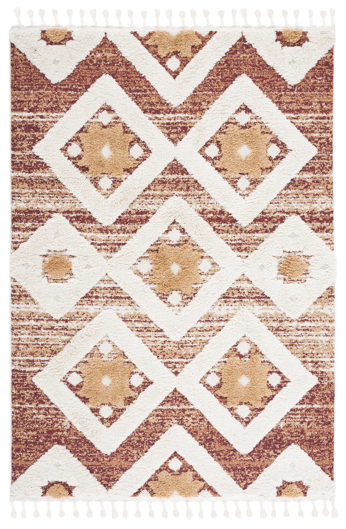 Safavieh Moroccan Tassel Shag 4'-0" x 6'-0" Rug in Rust / Ivory