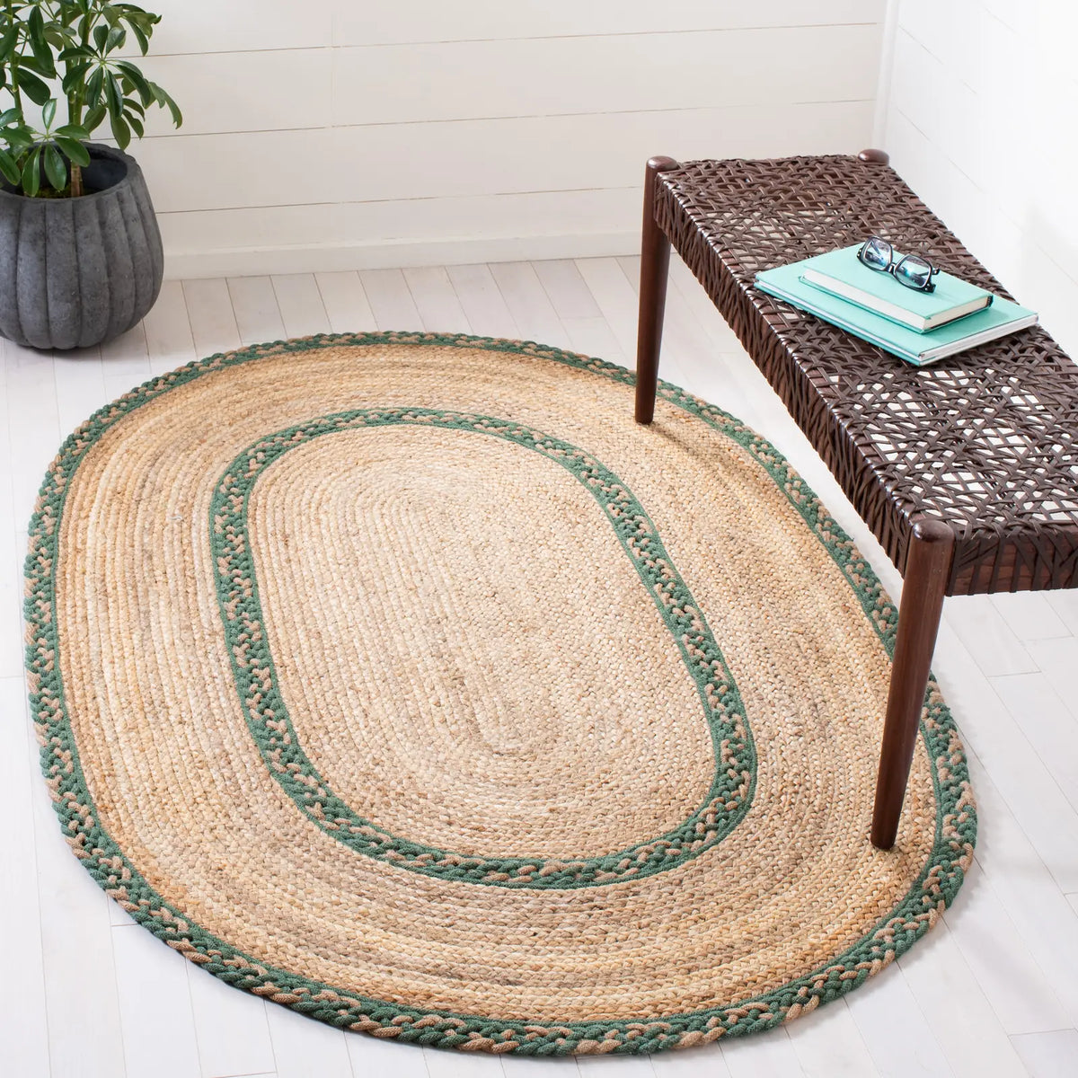 Safavieh Natural Fiber 3'-0" x 5'-0" Rug in Natural / Green