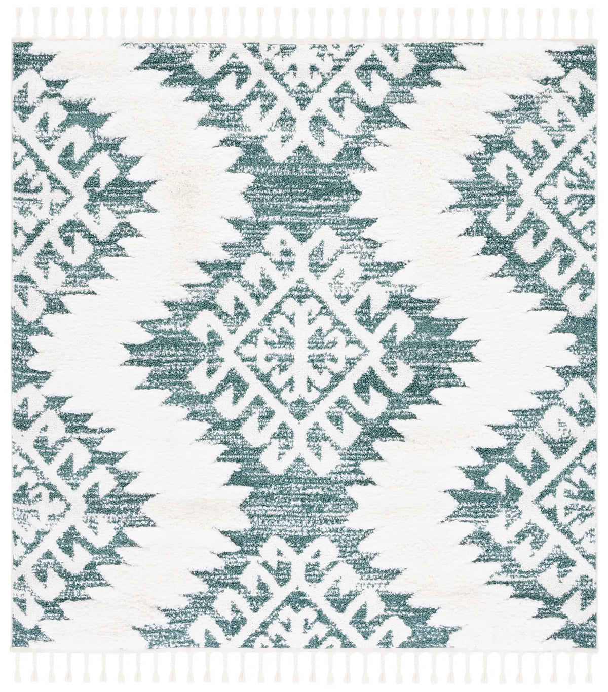 Safavieh Moroccan Tassel Shag 6'-7" x 6'-7" Rug in Green / Ivory