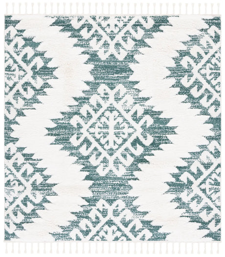 Safavieh Moroccan Tassel Shag 6'-7" x 6'-7" Rug in Green / Ivory