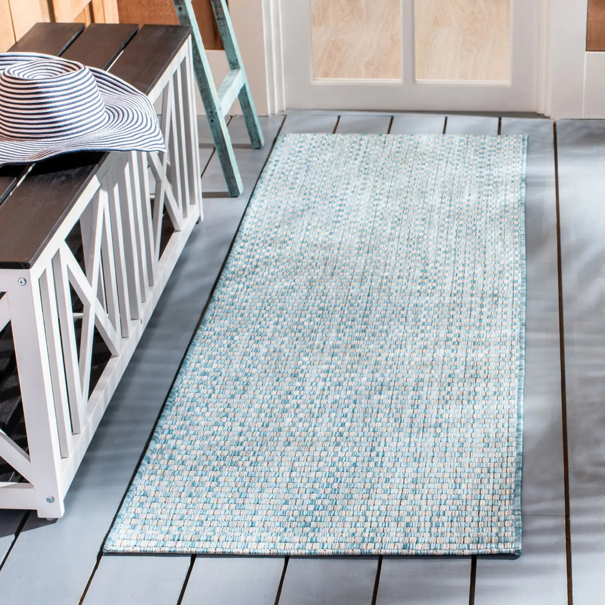 Safavieh Courtyard 2'-3" x 10'-0" Rug in Light Blue / Light Grey