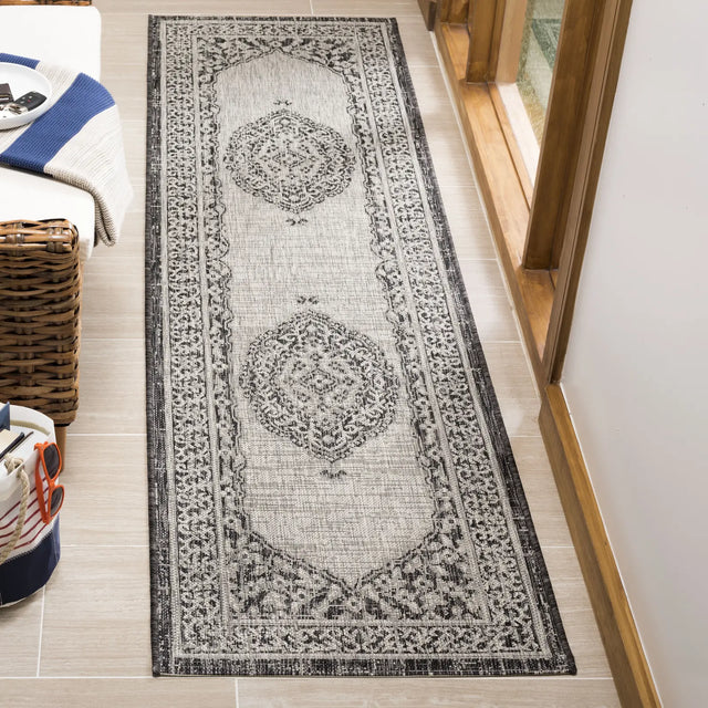 Safavieh Courtyard 2'-3" x 10'-0" Rug in Light Grey / Black