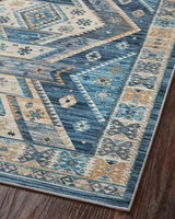 Loloi Zion Zio-02 Ocean/Gold Rugs - angled corner on wood