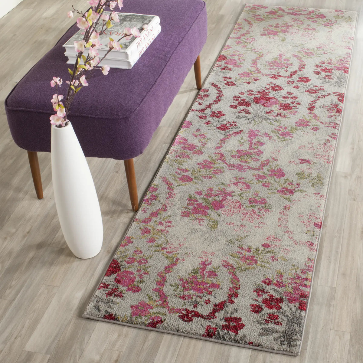Safavieh Monaco 2'-2" x 12'-0" Rug in Ivory / Pink