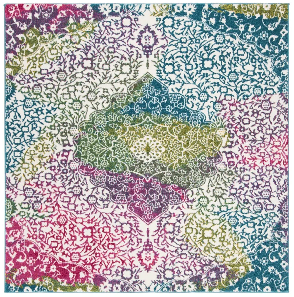Safavieh Watercolor 5'-3" x 5'-3" Rug in Ivory / Fuchsia