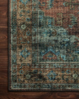 Loloi Skye Sky-07 Terracotta/Sky Rugs - corner on wood