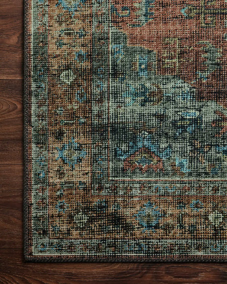 Loloi Skye Sky-07 Terracotta/Sky Rugs - corner on wood