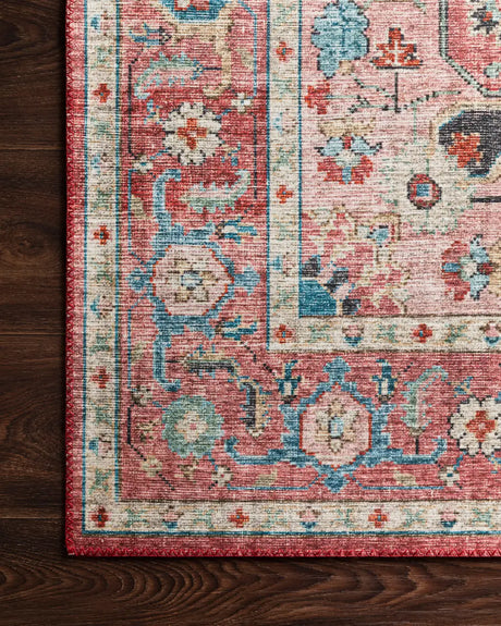 Loloi Skye Sky-05 Brick/Ocean Rugs - corner on wood