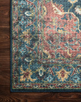 Loloi Skye Sky-08 Denim/Brick Rugs - corner on wood