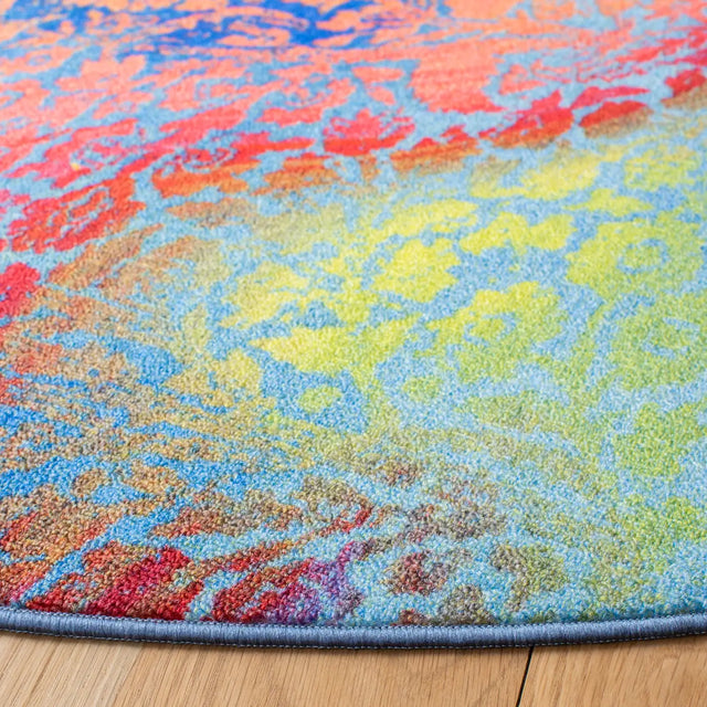 Safavieh Paint Brush 6'-7" x 6'-7" Rug in Blue / Coral