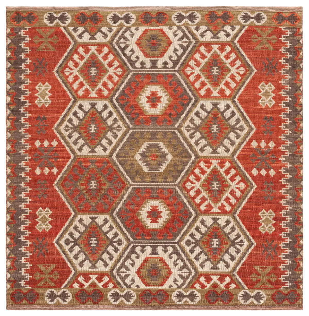 Safavieh Kilim 6'-0" x 6'-0" Rug in Red / Olive