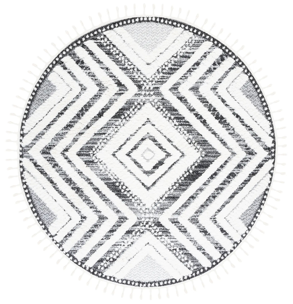 Safavieh Moroccan Tassel Shag 6'-7" x 6'-7" Rug in Ivory / Grey